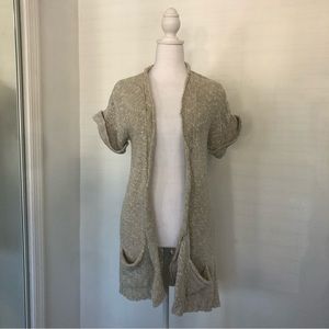 MASSIMO DUTTI Women Short Sleeve Cardigan Knit Sweater Sz M/32 Open Front